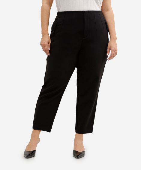 calça reta de alfaiataria feminina com pences plus size preta
