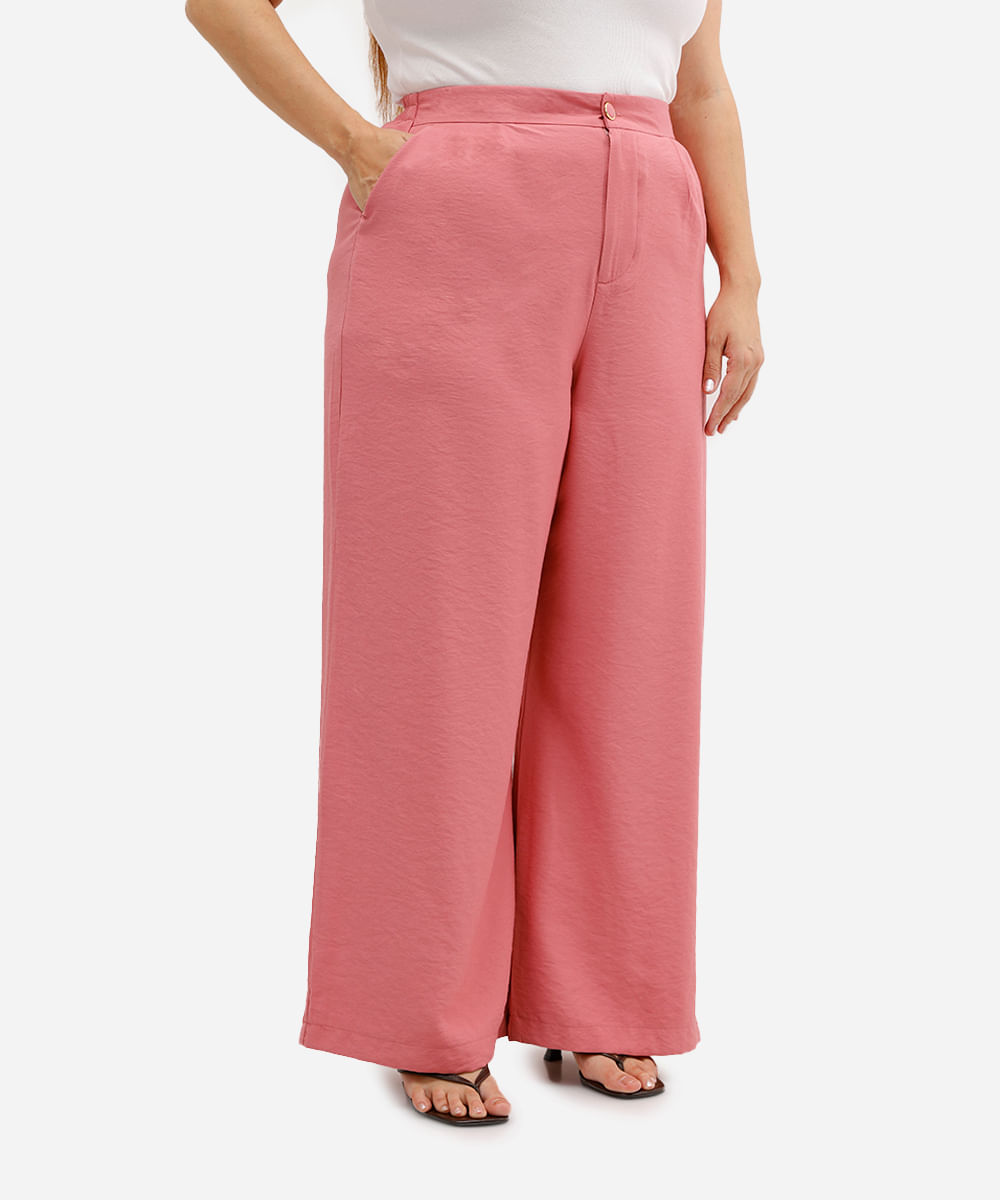calça alfaiataria com prega e bolso plus size rosa