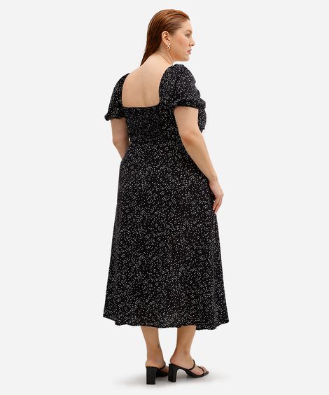 vestido midi feminino de viscose poá plus size preto