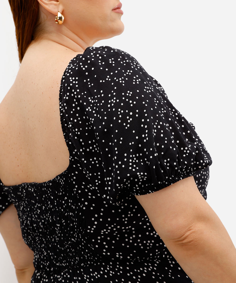 vestido midi feminino de viscose poá plus size preto