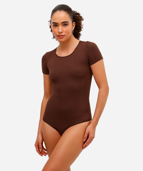 body básico feminino manga curta canelado marrom