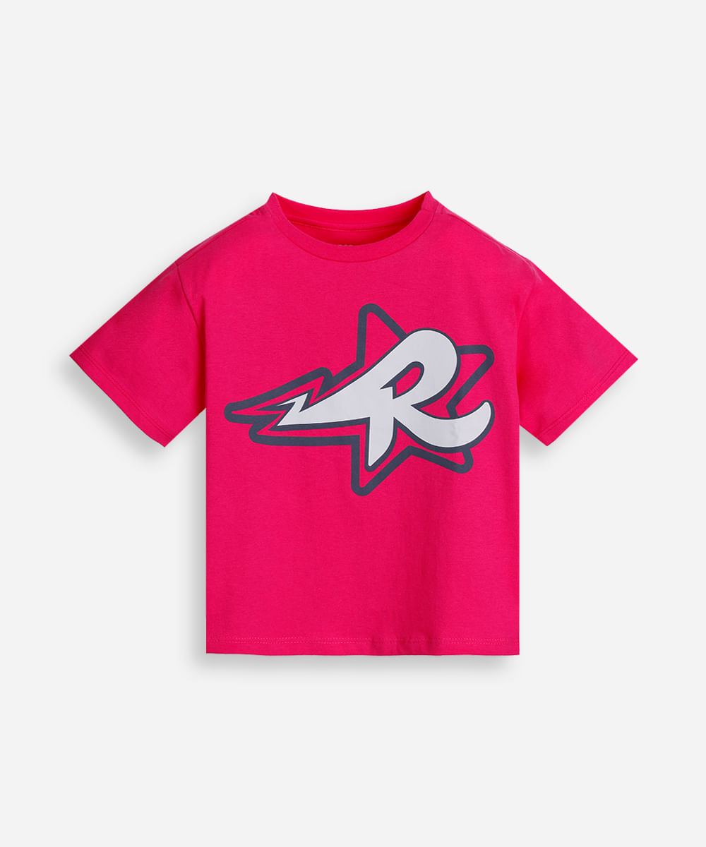 camiseta de algodão infantil manga curta dos rosa