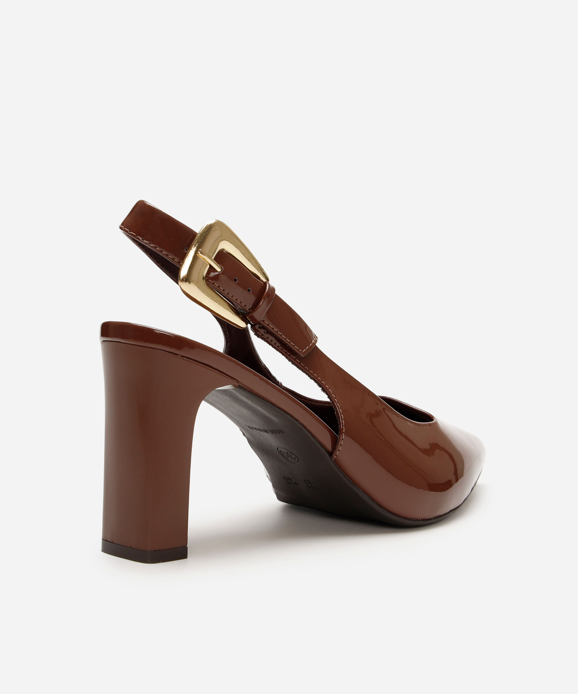 scarpin feminino bico fino com fivela oneself marrom