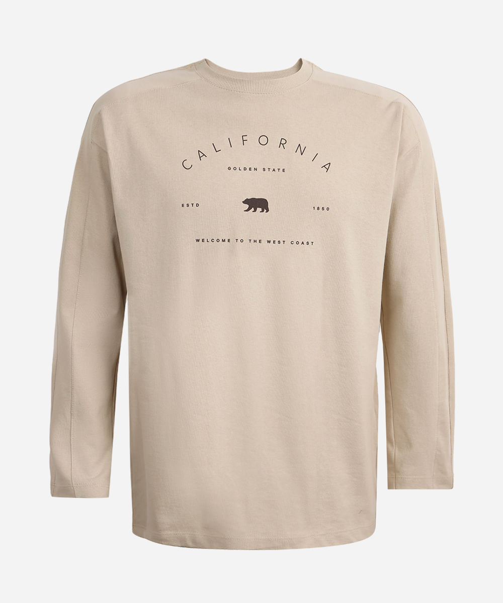 blusa oversized juvenil de algodão manga longa california bege
