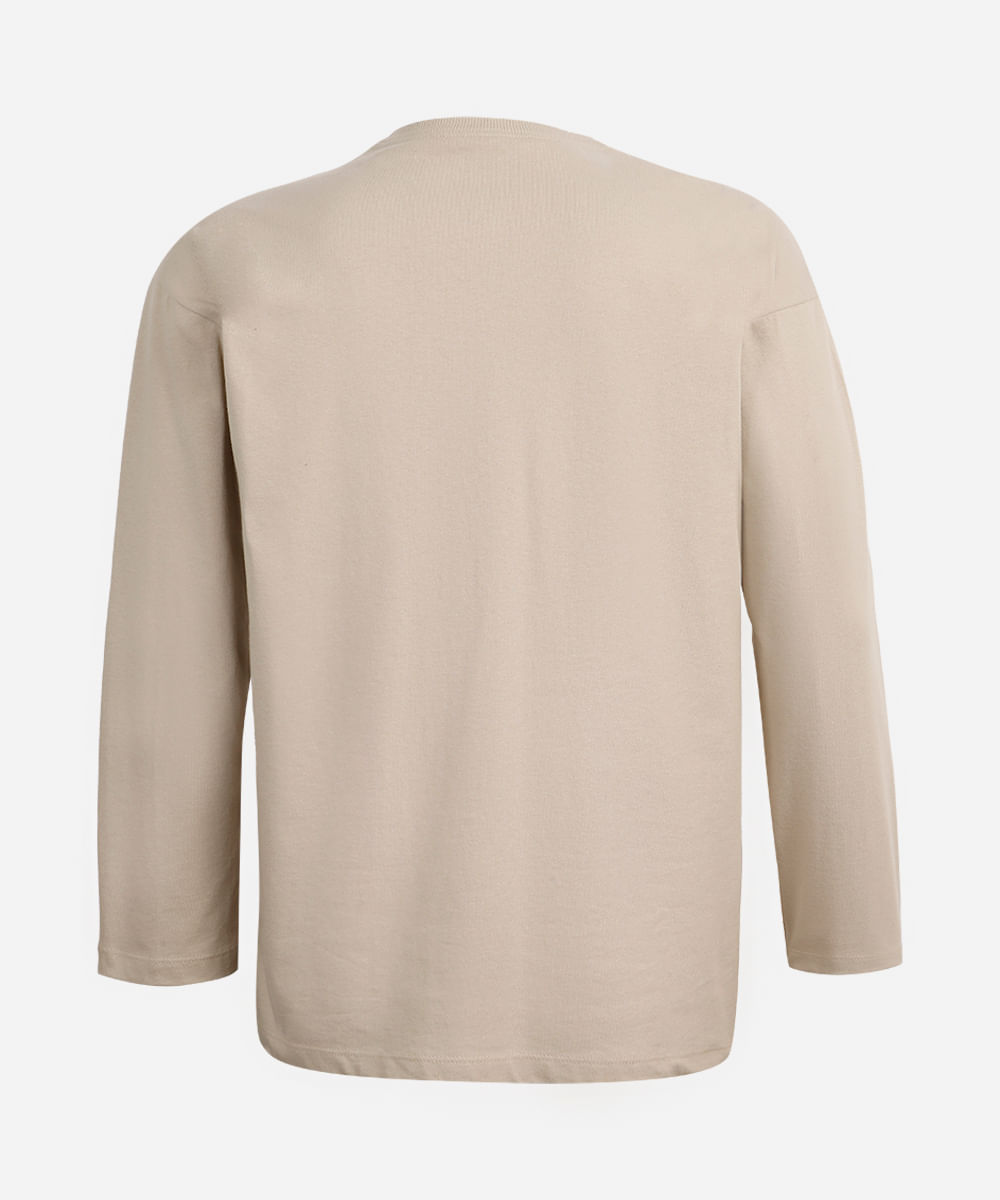 blusa oversized juvenil de algodão manga longa california bege