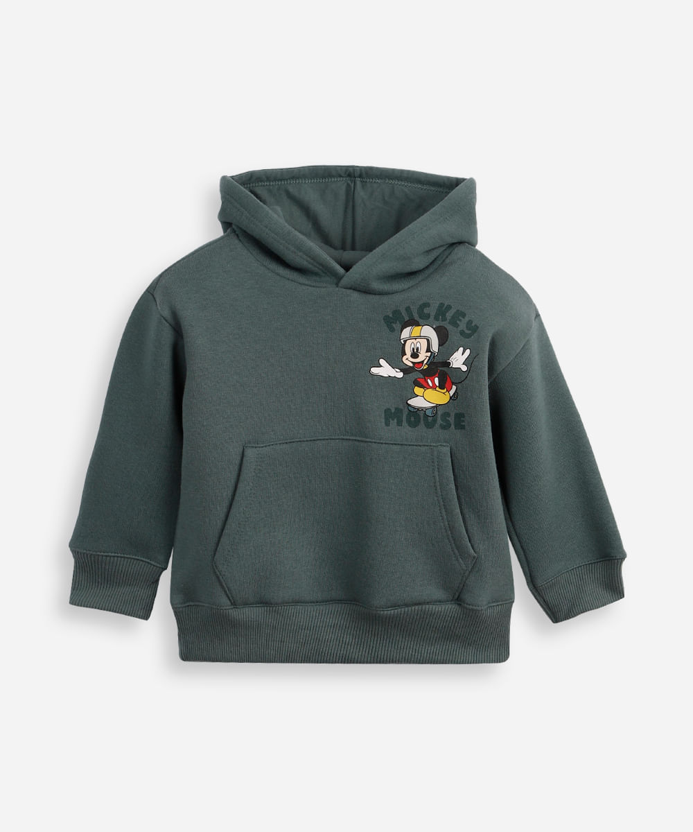 blusão de moletom infantil com capuz mickey verde