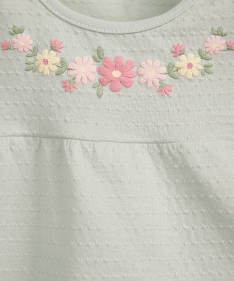 conjunto curto infantil texturizado floral verde