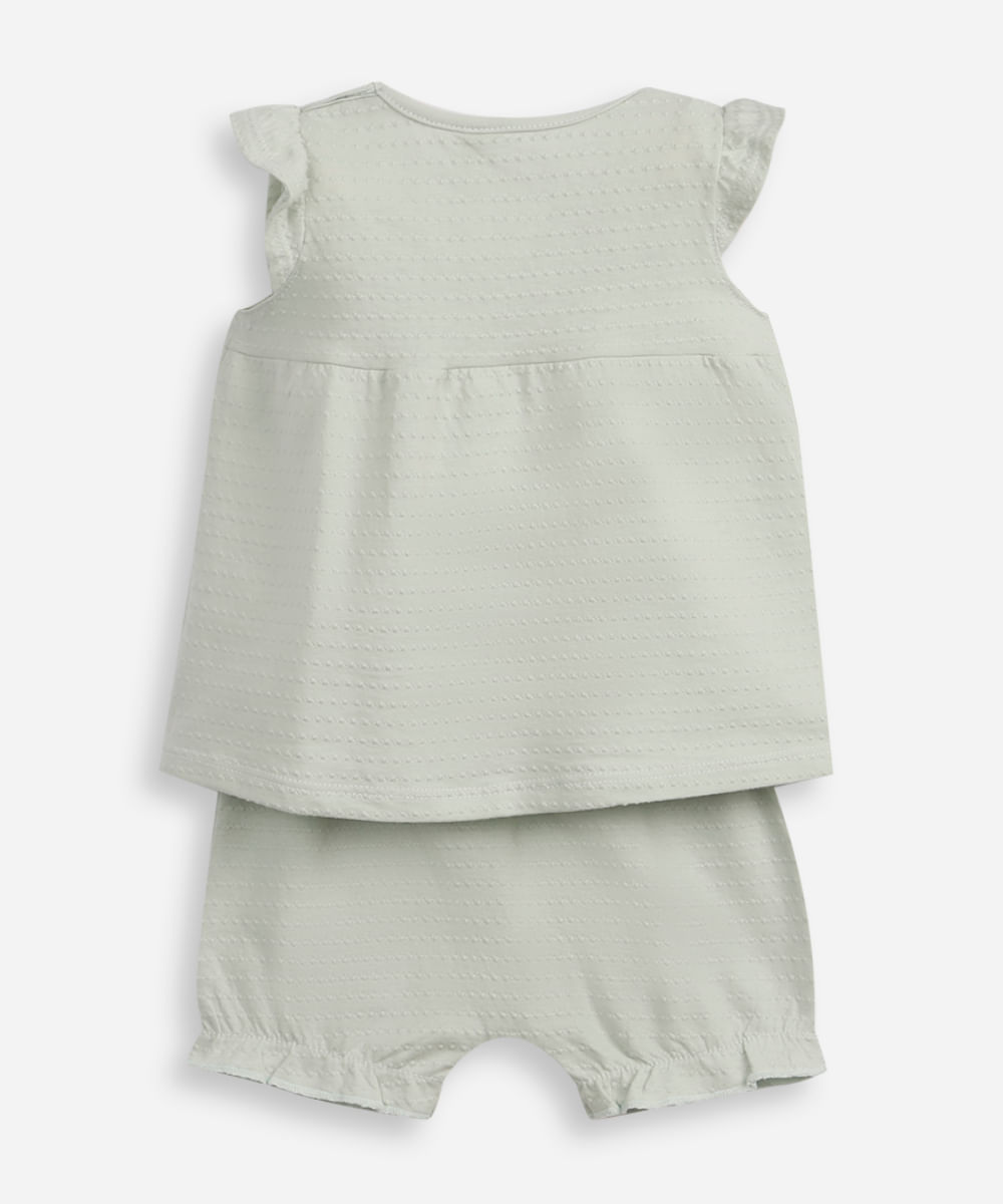 conjunto curto infantil texturizado floral verde