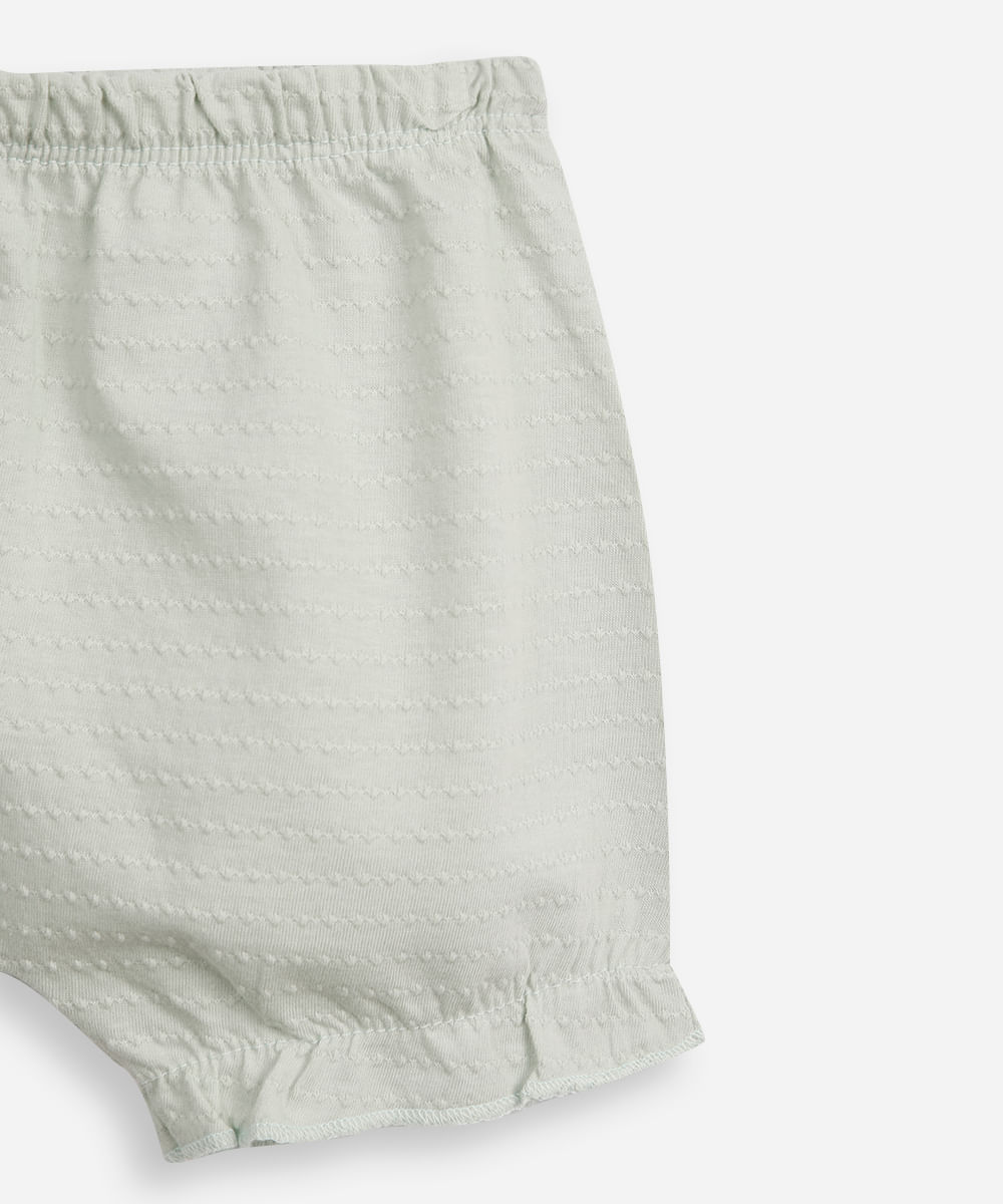 conjunto curto infantil texturizado floral verde