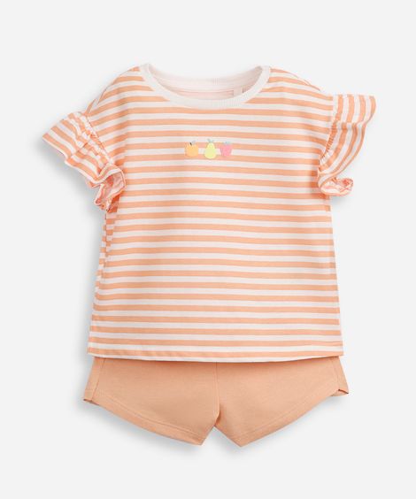 conjunto curto infantil de algodão listrado laranja