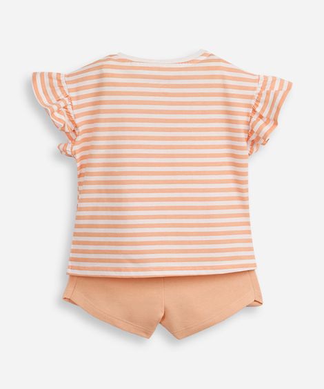 conjunto curto infantil de algodão listrado laranja