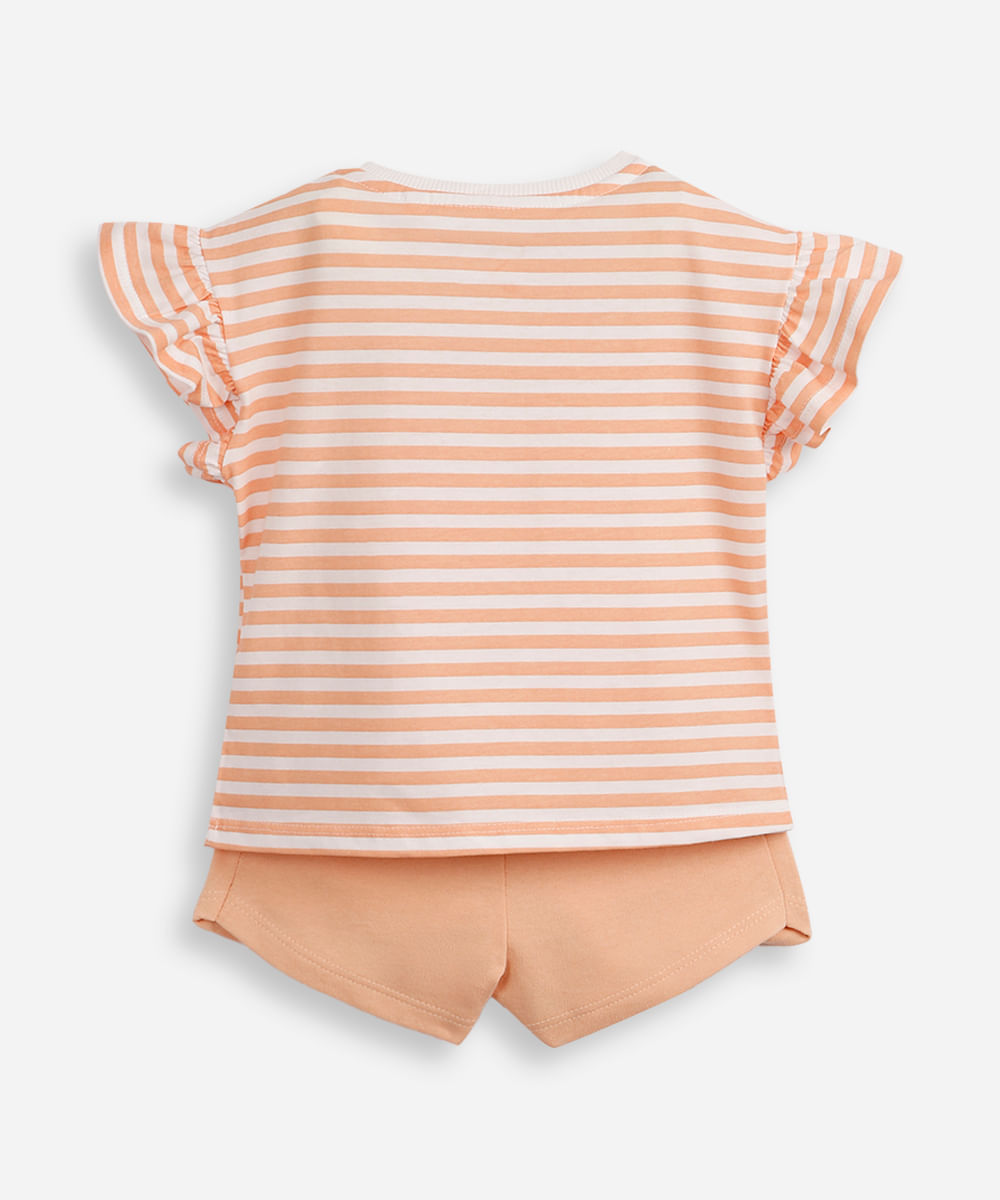 conjunto curto infantil de algodão listrado laranja