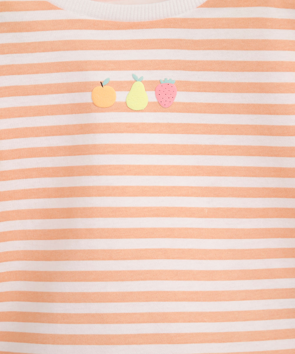 conjunto curto infantil de algodão listrado laranja