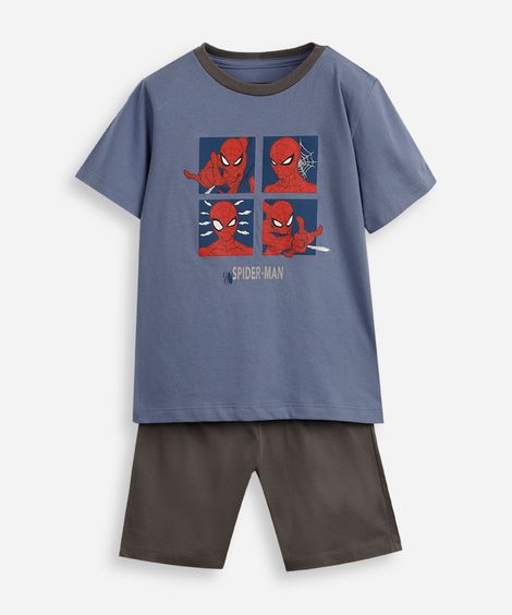 pijama curto infantil de algodão homem aranha cinza
