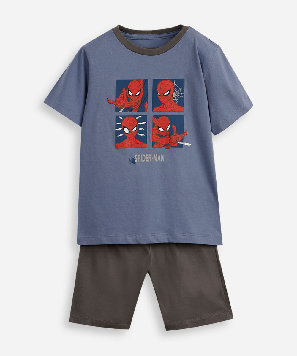 pijama curto infantil de algodão homem aranha cinza