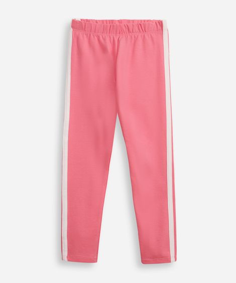 calça legging infantil de algodão com listra rosa