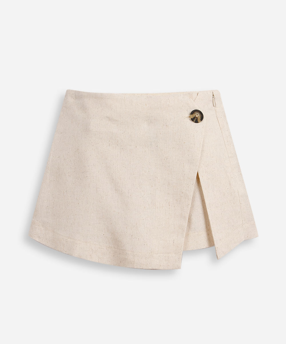 short saia infantil com linho bege