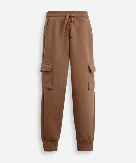 calça jogger infantil de moletom com bolso bege