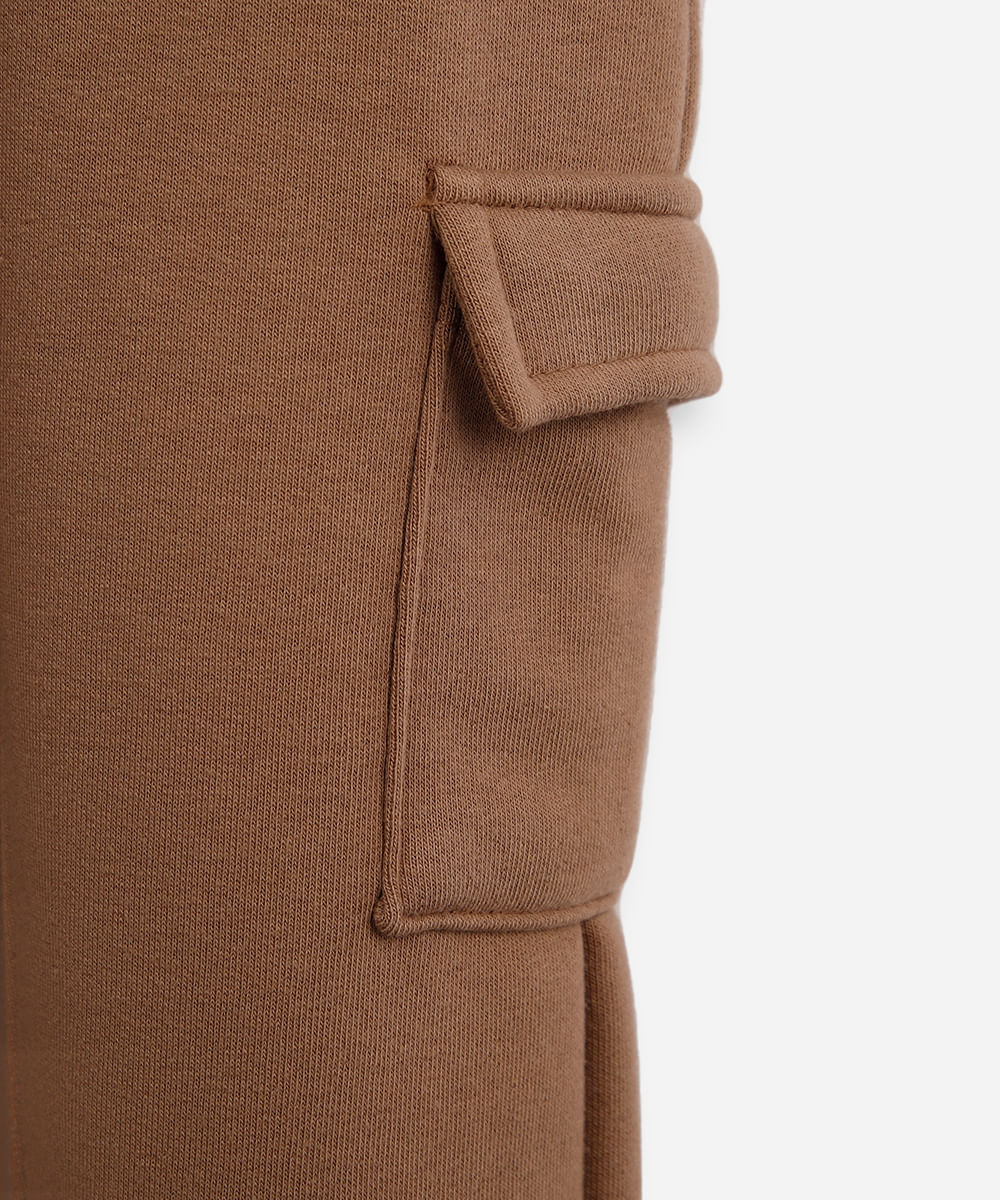 calça jogger infantil de moletom com bolso bege