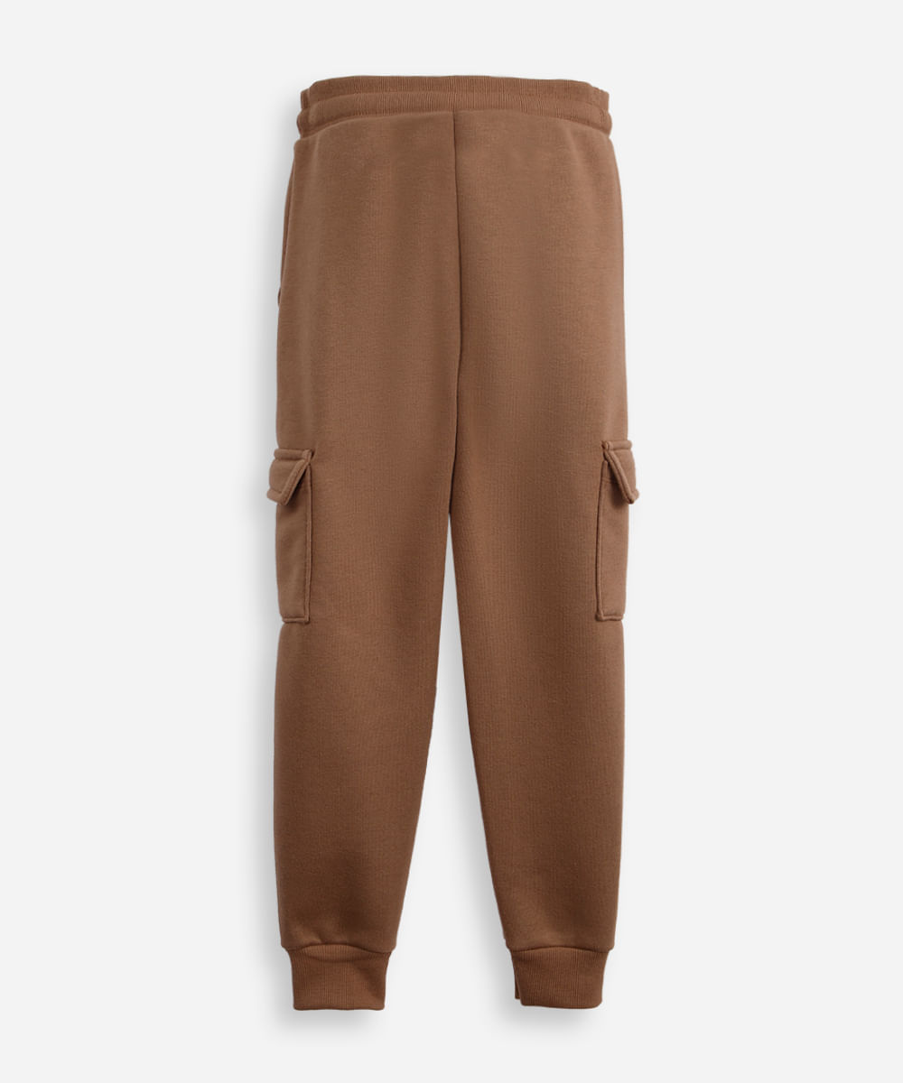 calça jogger infantil de moletom com bolso bege