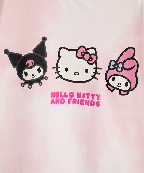 camiseta de algodão infantil hello kitty tie dye rosa
