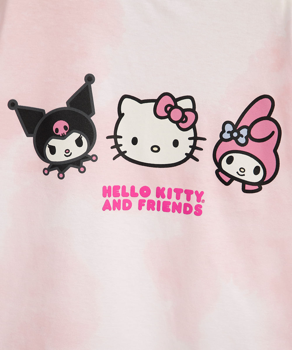 camiseta de algodão infantil hello kitty tie dye rosa