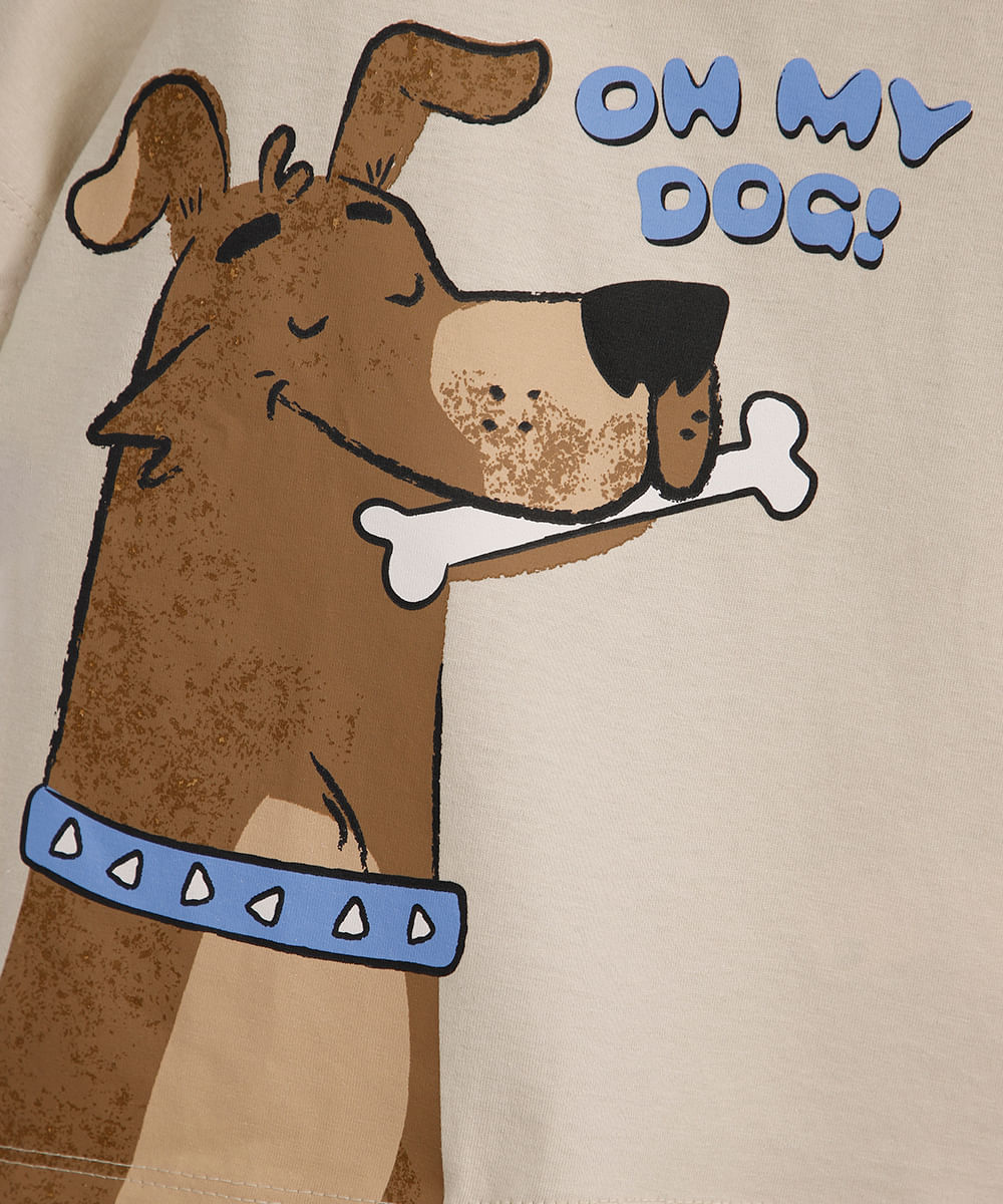 camiseta de algodão infantil manga curta oh my dog bege
