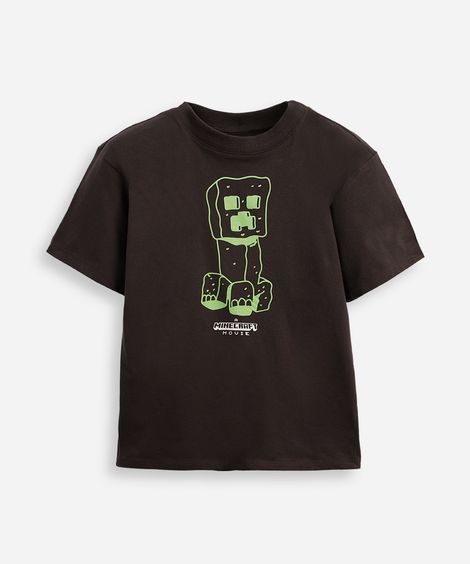 camiseta de algodão infantil manga curta minecraft cinza