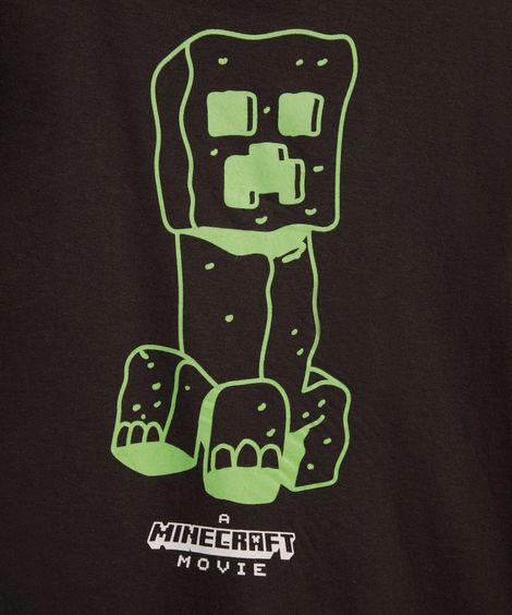 camiseta de algodão infantil manga curta minecraft cinza
