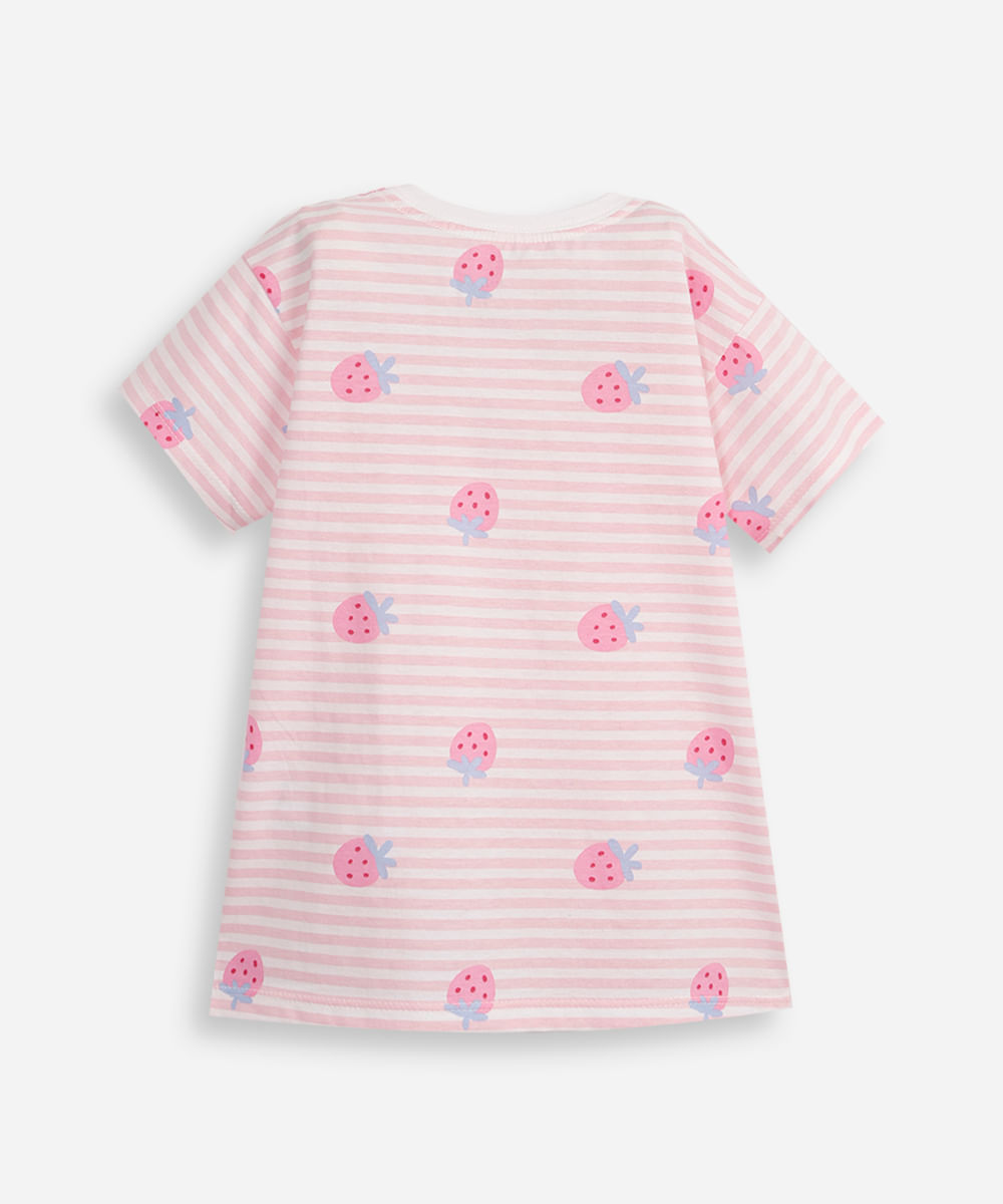 camiseta de algodão infantil moranguinhos listrada off white