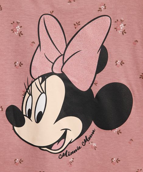 blusa de algodão infantil manga longa com babados minnie rosa