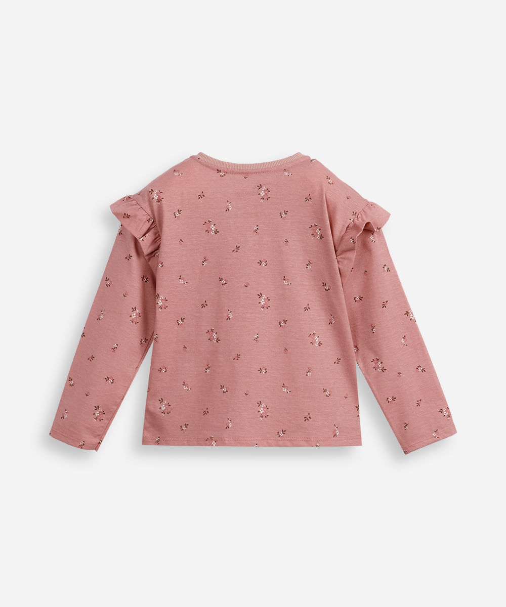 blusa de algodão infantil manga longa com babados minnie rosa