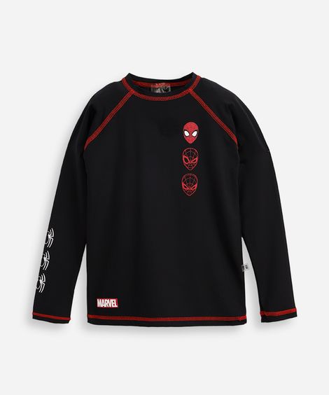 camiseta infantil manga longa proteção uv homem aranha - preto