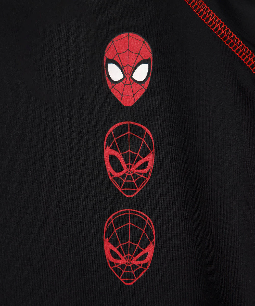 camiseta infantil manga longa proteção uv homem aranha - preto