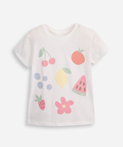 camiseta de algodão infantil frutinhas com glitter off white