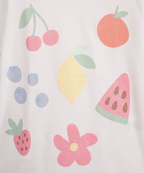camiseta de algodão infantil frutinhas com glitter off white