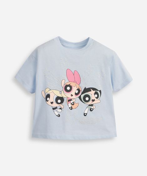 camiseta de algodão infantil as meninas super poderosas com glitter azul