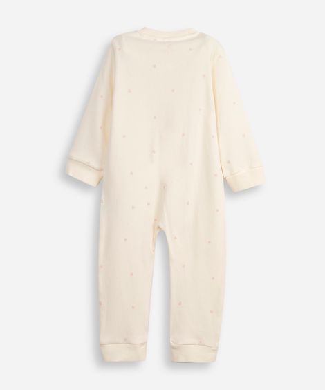 macacão longo de algodão infantil coração off white