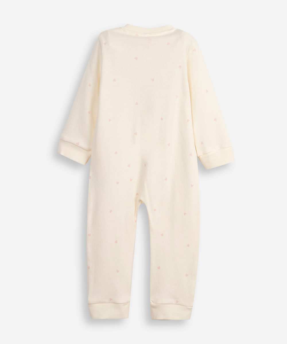 macacão longo de algodão infantil coração off white