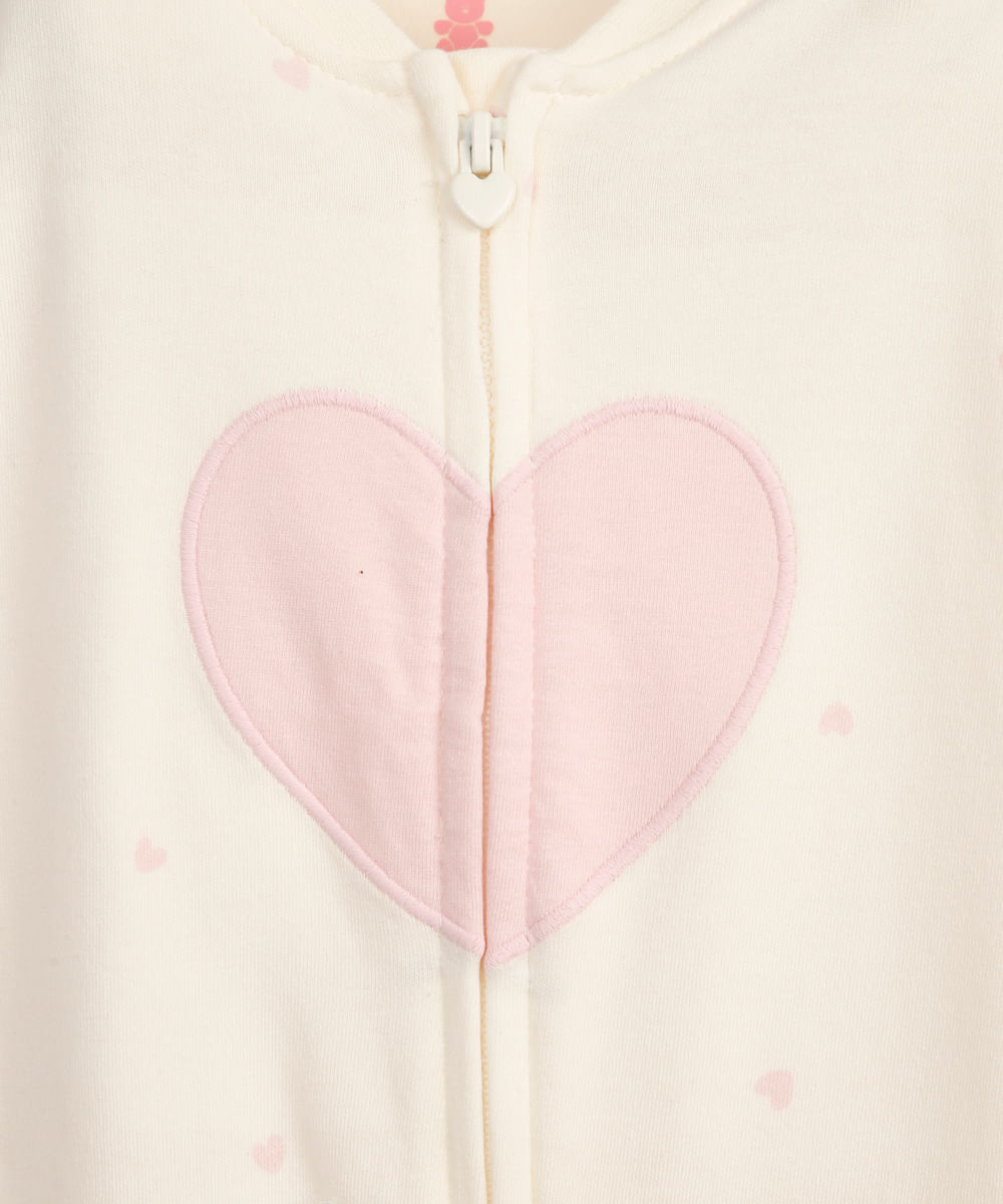macacão longo de algodão infantil coração off white