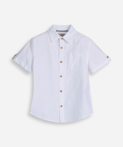 camisa de algodão infantil manga curta com bolso off white