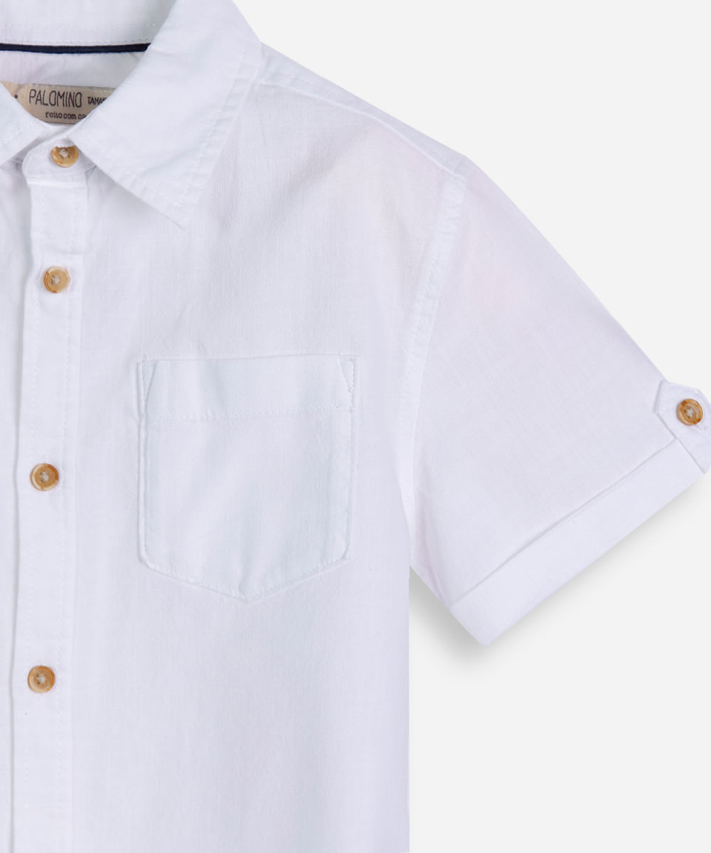 camisa de algodão infantil manga curta com bolso off white