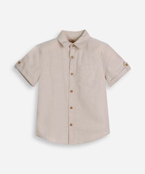 camisa de algodão infantil manga curta com bolso bege