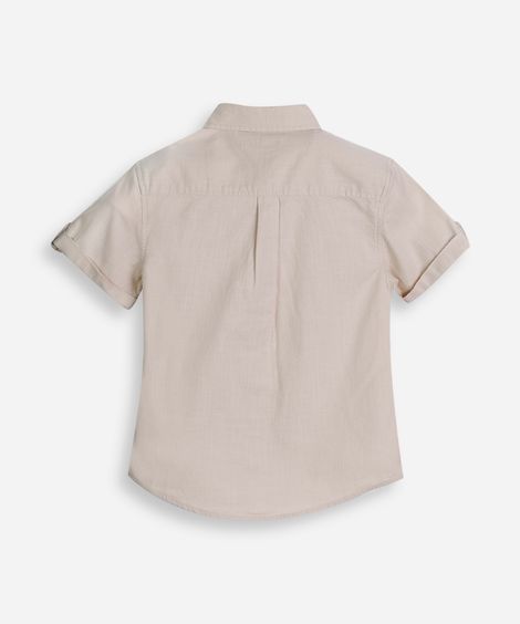 camisa de algodão infantil manga curta com bolso bege
