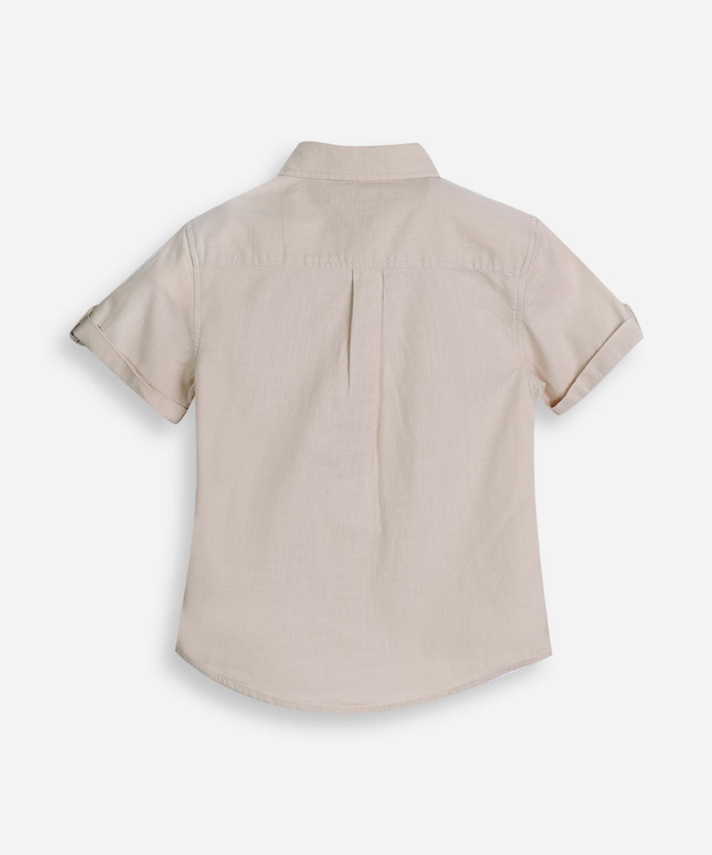 camisa de algodão infantil manga curta com bolso bege