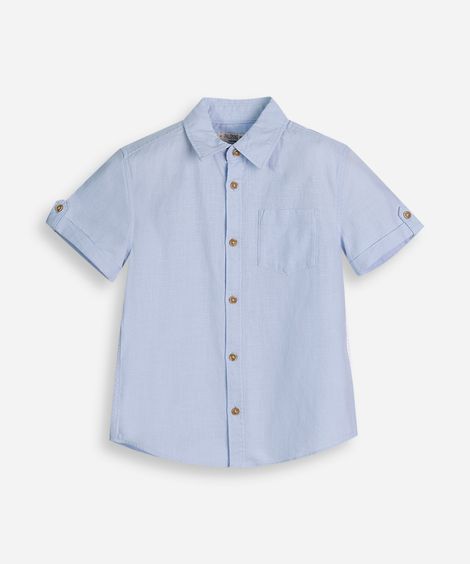 camisa de algodão infantil manga curta com bolso azul