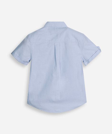 camisa de algodão infantil manga curta com bolso azul