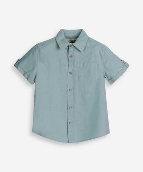 camisa de algodão infantil manga curta com bolso verde