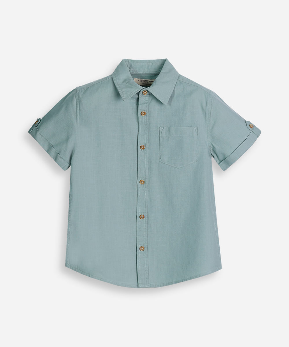 camisa de algodão infantil manga curta com bolso verde