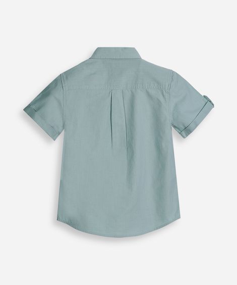 camisa de algodão infantil manga curta com bolso verde